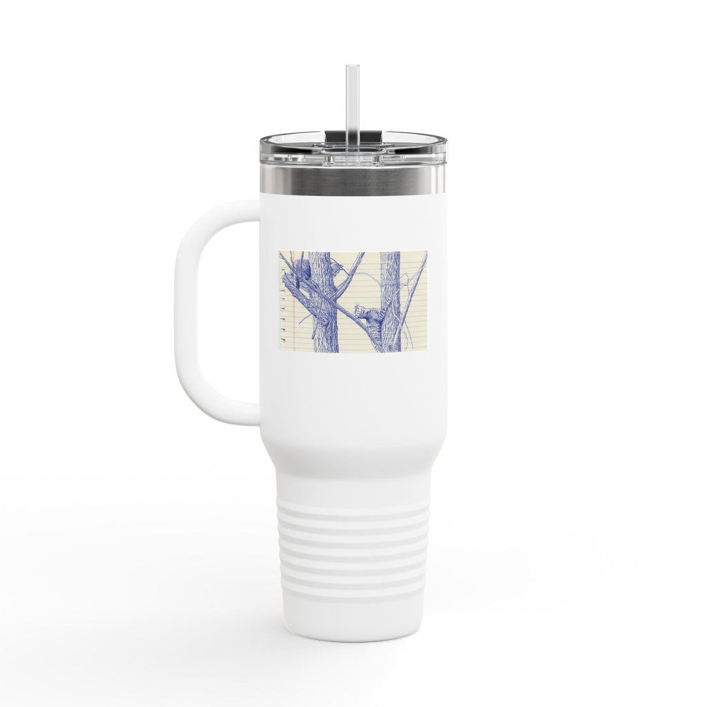 40oz Insulated Travel Mug — Blue Cats Playing in Trees Sketch Stainless Steel Tumbler