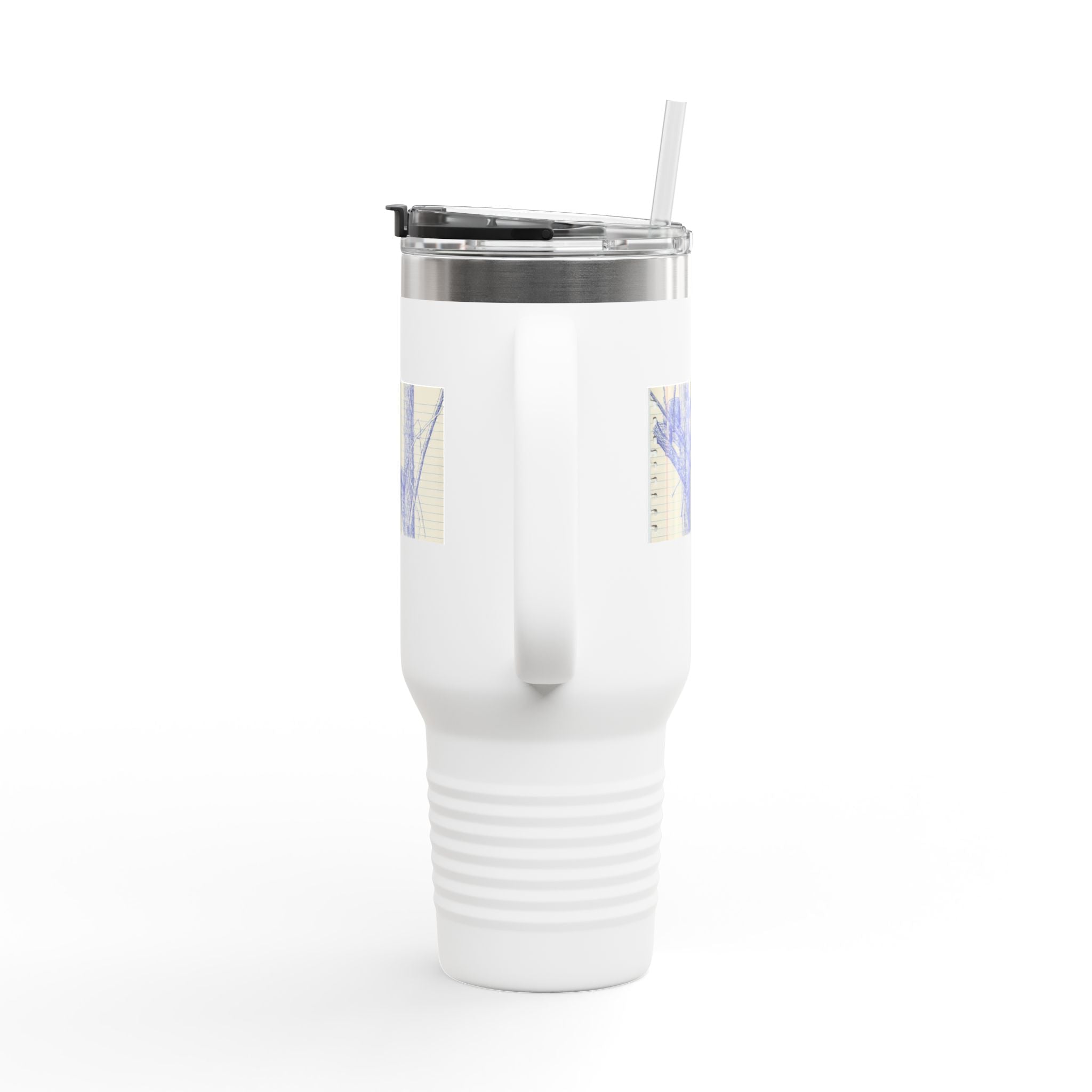 40oz Insulated Travel Mug — Blue Cats Playing in Trees Sketch Stainless Steel Tumbler