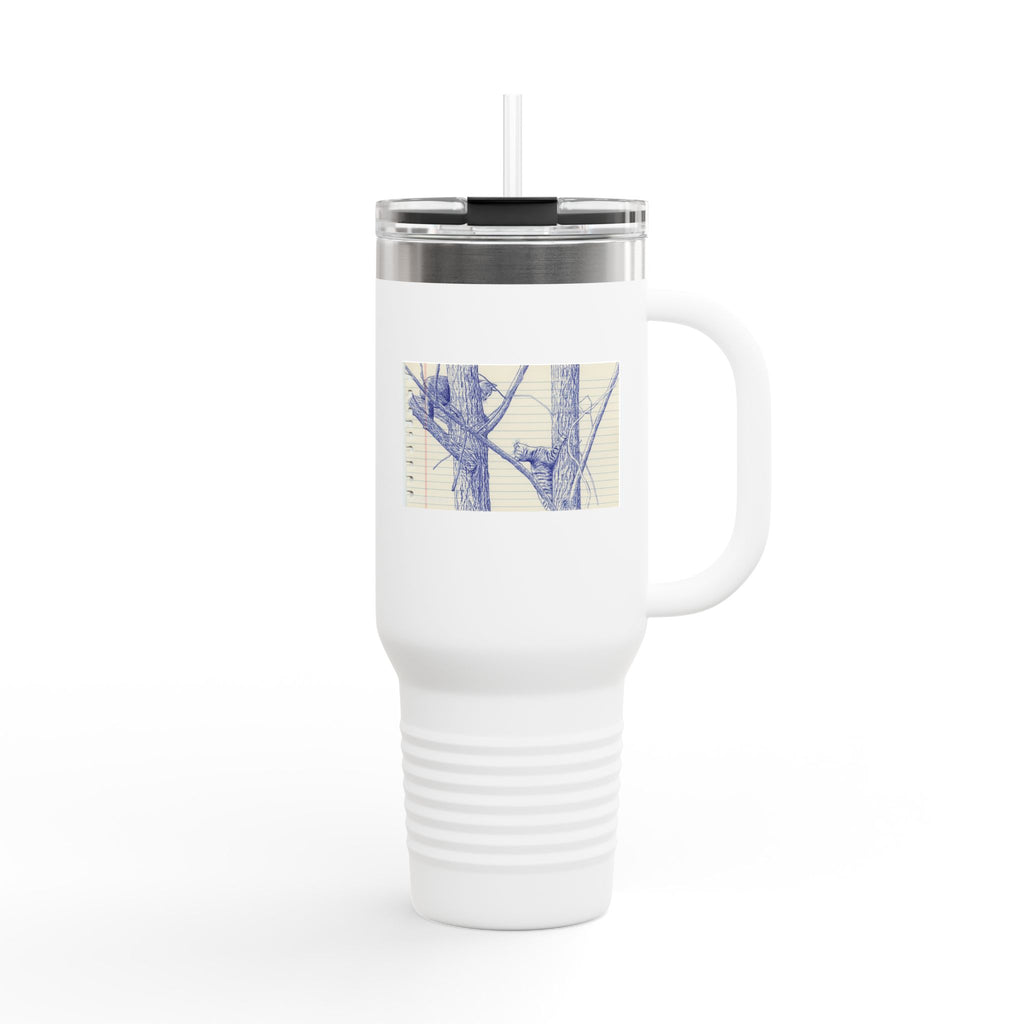 40oz Insulated Travel Mug — Blue Cats Playing in Trees Sketch Stainless Steel Tumbler