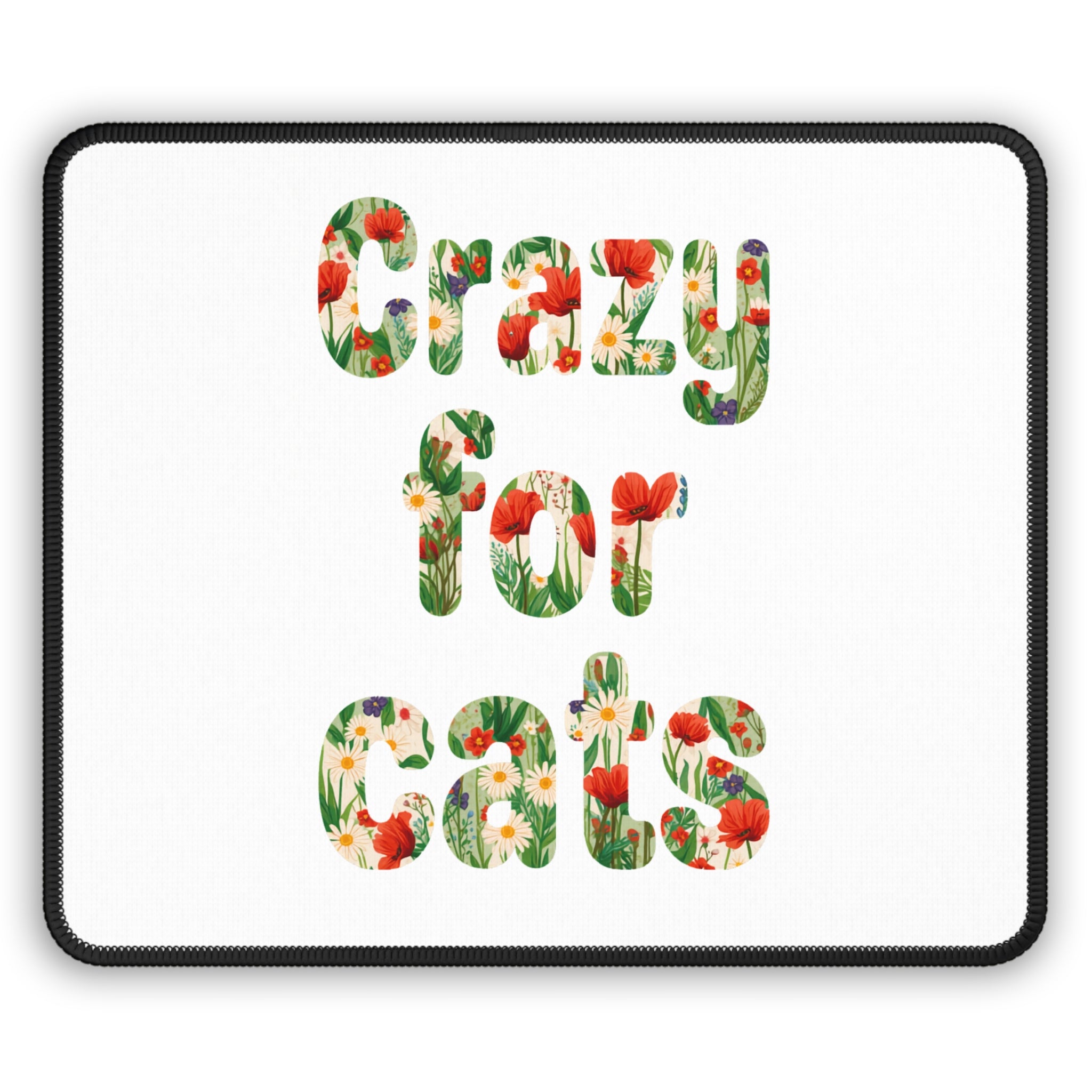 Gaming Mouse Pad — "Crazy for Cats" Floral Cat Lover Desk Mat